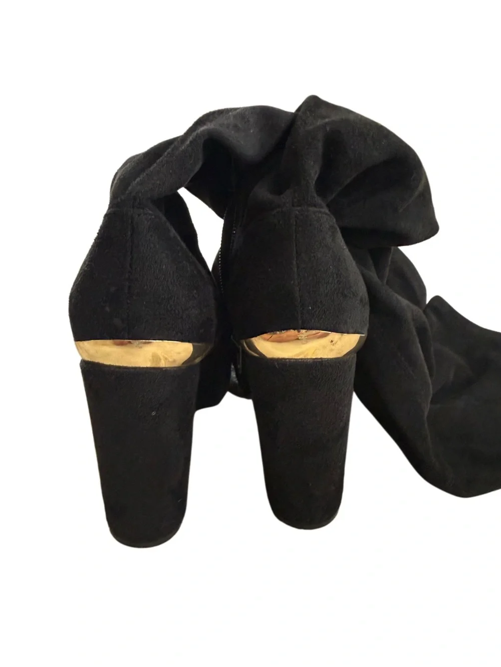 Guess Black Over-the-Knee Platform Block Heel Boots with Gold Trim Size 6